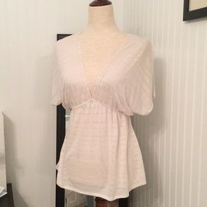 Batwing striped elastic waist blouse